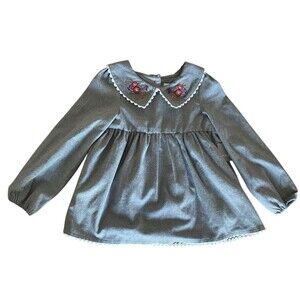 Tahari Girls 5T Gray Long Sleeve Dress Tunic Embroidered Collar Party Holiday